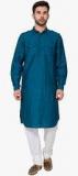 Freehand Blue Solid Kurta Men