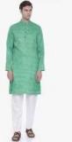 Freehand Green & White Solid Kurta With Pyjama Men