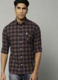 French Connection Brown & Navy Slim Fit Checked Casual Shirt Men