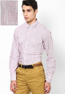 French Connection Brown Stripes Casual Shirt men