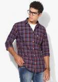 French Connection Burgundy Regular Fit Checked Casual Shirt Men