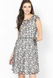 French Connection Light Grey Printed Day Dress Women