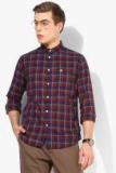 French Connection Maroon & Navy Blue Regular Fit Checked Casual Shirt Men