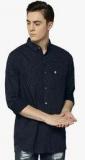 French Connection Navy Blue Printed Slim Fit Casual Shirt Men