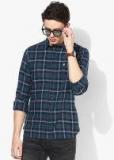 French Connection Navy Blue Regular Fit Checked Casual Shirt Men