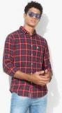 French Connection Red & Blue Regular Fit Checked Casual Shirt Men