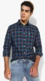 French Connection Teal Regular Fit Checked Casual Shirt Men