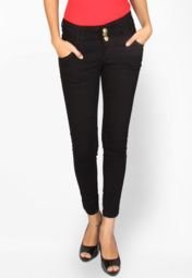 Fungus Solid Black Jeans Women