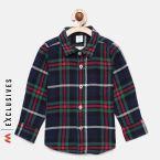 Gap Baby ' Navy Blue & Green Flannel Long Sleeve Shirt Boys