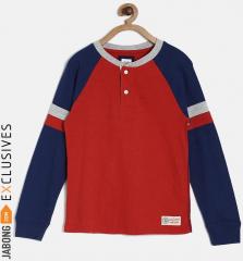 Gap Boys Maroon & Navy Blue Colourblocked Henley Neck Long Sleeve T Shirt boys