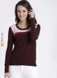 Gap Burgundy Crewneck Colorblocked Pullover Sweater Women