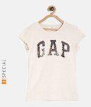 Gap Girls' Cream Flippy Sequin Logo T Shirt Girls