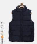 Gap Navy Blue Solid Sleeveless Puffer Jacket Boys