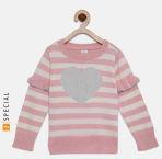 Gap Pink Heart Ruffle Striped Sweater Girls