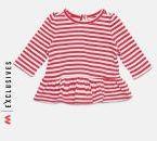 Gap White & Red Striped Long Sleeve Peplum T Shirt Girls