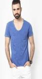 Gas Blue Solid V Neck T Shirt Men