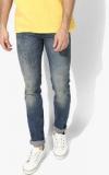 Gas Blue Washed Low Rise Slim Fit Jeans Men