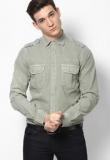 Gas Green Solid Slim Fit Casual Shirt Men