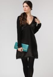 Gas Hip Length Black Tunic With Lace Around Neck Women