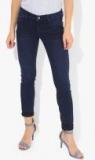 Gas Navy Blue Solid Mid Rise Skinny Fit Jeans Women