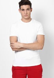 Gas White Solid Slim Fit Round Neck T Shirt Men