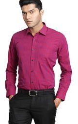 Genesis Striped Fuschia Slim Fit Formal Shirt Men