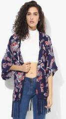 Ginger By Lifestyle Navy Blue Printed Shrug women