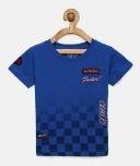 Gini And Jony Blue & Black Printed Round Neck T Shirt Boys