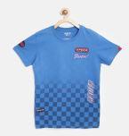 Gini And Jony Blue Checked Round Neck T Shirt With Applique Detail Boys