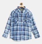 Gini And Jony Blue Regular Fit Checked Casual Shirt With Printed Detail On The Back Boys