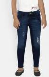 Gini And Jony Blue Regular Fit Mid Rise Low Distress Jeans Girls