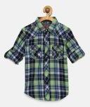 Gini And Jony Green & Navy Blue Regular Fit Checked Casual Shirt boys