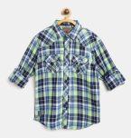 Gini And Jony Navy Blue & Green Regular Fit Checked Casual Shirt boys