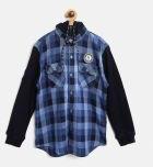 Gini And Jony Navy Blue Regular Fit Checked Hooded Casual Shirt Boys