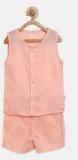 Gini And Jony Peach Coloured Self Design Shirt With Shorts Boys