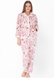 Ginni Two Pcs Set Printed Maroon Nightwear Women