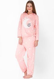 Ginni Two Pcs Set Printed Peach Nightwear Women