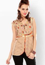 Glam & Luxe Brown Printed Summer Jacket Women