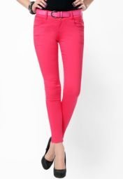 Glam & Luxe Pink Solid Jeans Women