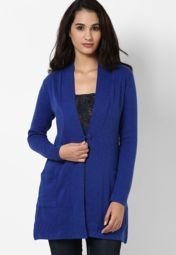 Global Desi Acrylic Blend Blue Solid Shrug Women