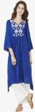 Global Desi Blue Embroidered Viscose Kurta women