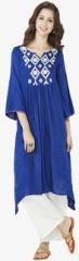 Global Desi Blue Embroidered Viscose Kurta women