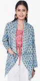 Global Desi Blue Printed Shrug Women