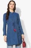 Global Desi Navy Blue Self Design Tunic Women