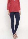 Global Desi Navy Blue Solid Leggings women