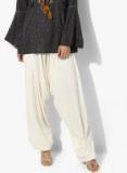 Global Desi Off White Solid Regular Fit Drop Crotch Trousers Women