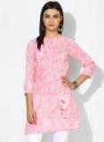 Global Desi Pink &White Printed Tunic Women