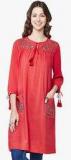 Global Desi Red Embroidered Cotton Viscose Tunic women