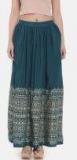 Global Desi Teal Blue Printed A Line Maxi Skirt women