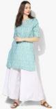 Global Desi Turquoise Blue & White Printed Tunic Women